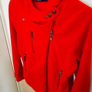 Red Fleece Cross Zip Jacket with hood